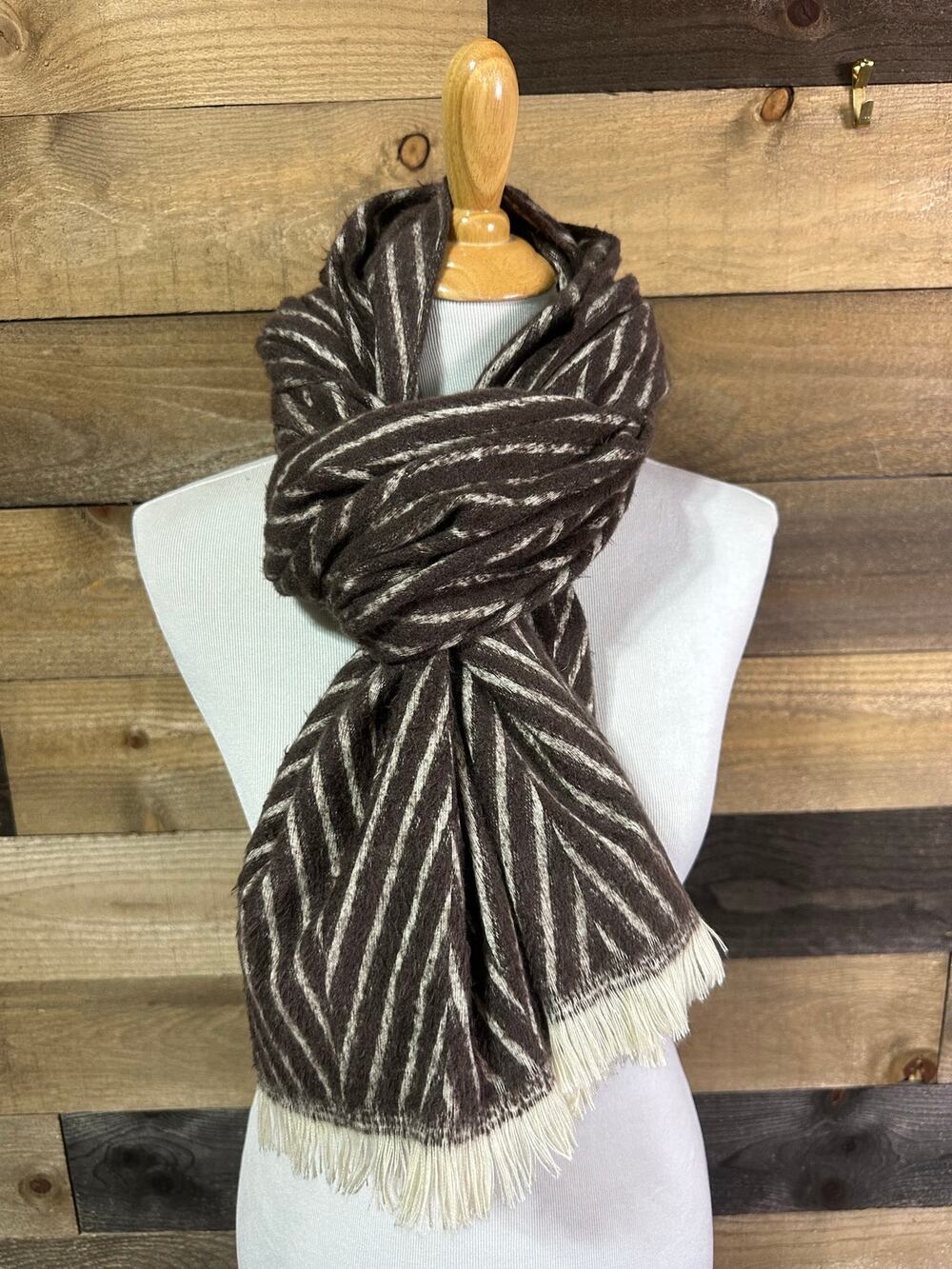 KIRKLAND’S Soft Brown Cream Herringbone Fringed Winter Scarf O/S
